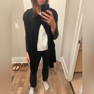 ZARA Knit. Long Thick Cardigan - Faux Leather Sleeves.
